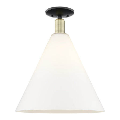 Innovations Berkshire Glass 16in 1-Light Semi-Flush Mount | Industrial Black Antique Brass and Matte White Glass | Entryway & | Model 716-1C-BAB-GBC-161