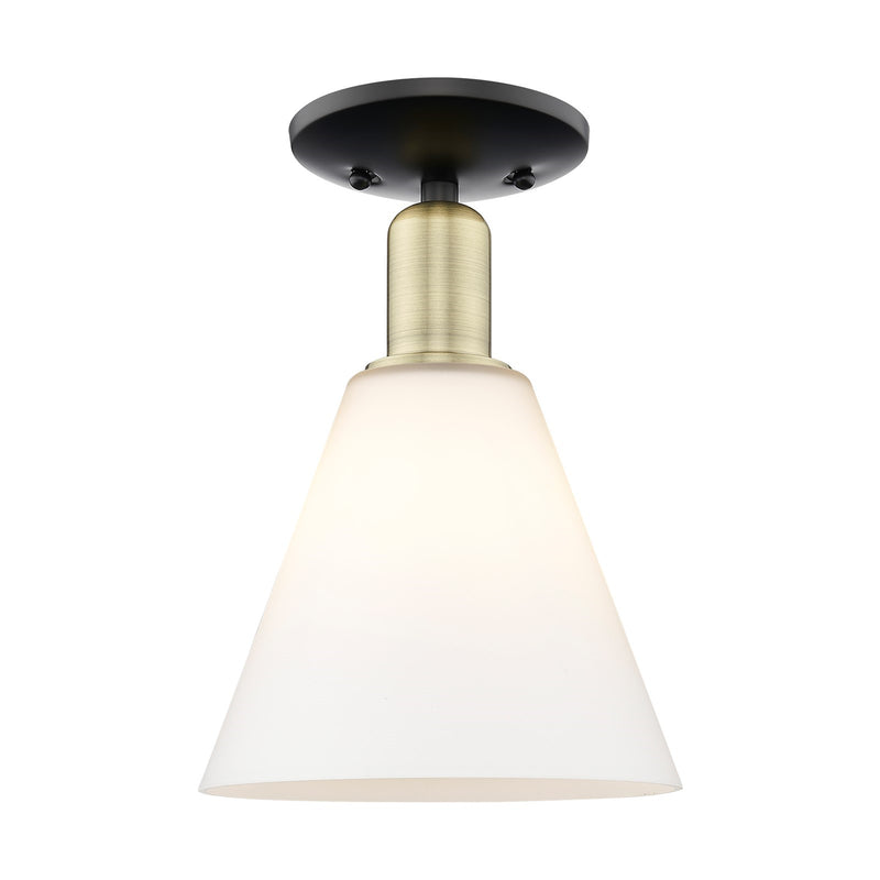 Innovations Berkshire Glass 8in 1-Light Semi-Flush Mount | Industrial Black Antique Brass and Matte White Glass | Kitchen & | Model 716-1C-BAB-GBC-81