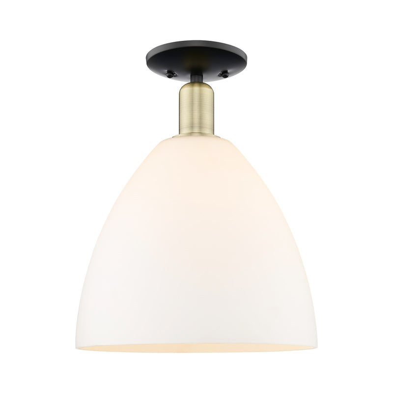 Innovations Bristol 12in 1-Light Semi-Flush Mount | Industrial Black Antique Brass and Matte White Glass | Damp-Rated Hallway & | Model 716-1C-BAB-GBD-121