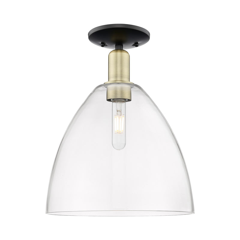 Innovations Bristol 12in 1-Light Semi-Flush Mount | Industrial Black Antique Brass Steel and Clear Glass | Entryway & Hallway | Model 716-1C-BAB-GBD-122