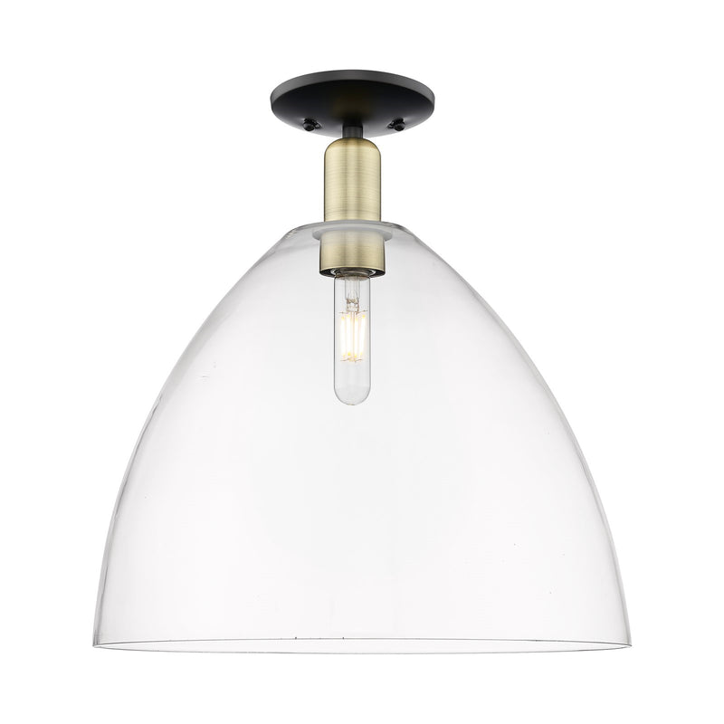 Innovations Bristol 16in 1-Light Semi-Flush Mount | Industrial Black Antique Brass Steel and Clear Glass | Entryway & Hallway | Model 716-1C-BAB-GBD-162