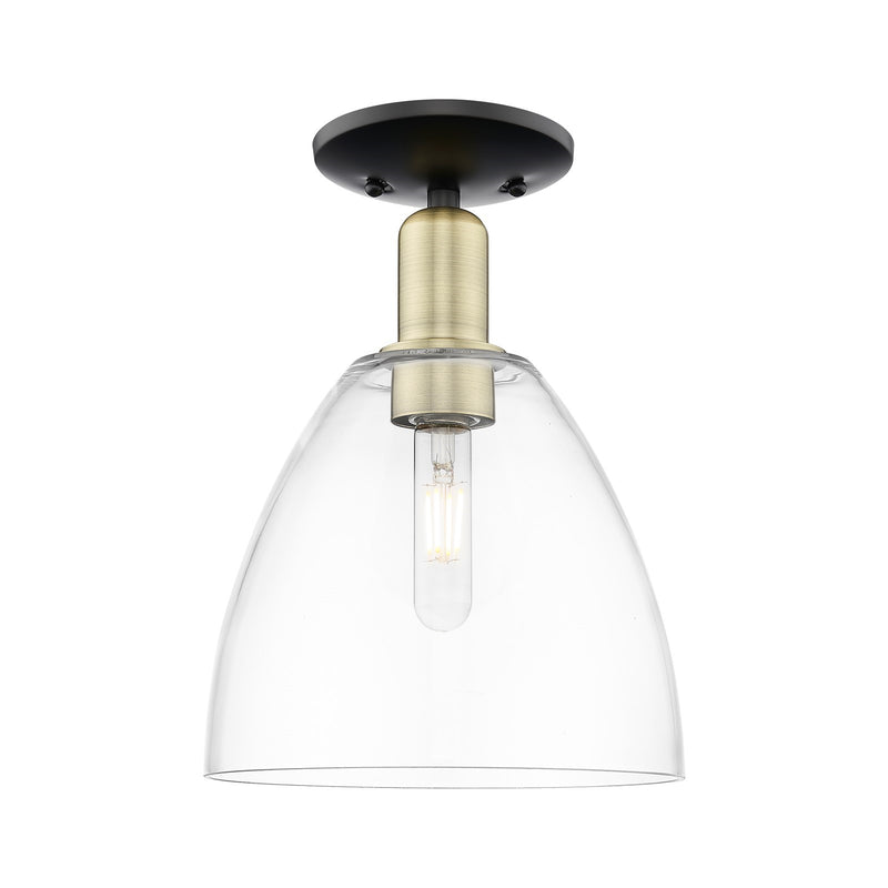 Innovations Bristol 9in 1-Light Semi-Flush Mount | Industrial Black Antique Brass Steel and Clear Glass | Damp-Rated Hallway & | Model 716-1C-BAB-GBD-92