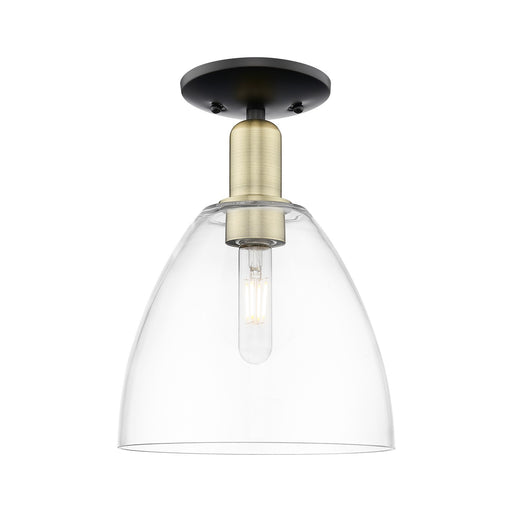 Innovations Bristol 9in 1-Light Semi-Flush Mount | Industrial Black Antique Brass Steel and Clear Glass | Damp-Rated Hallway & | Model 716-1C-BAB-GBD-92