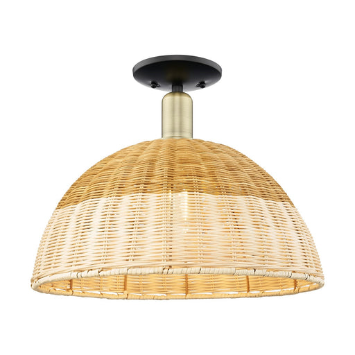 Innovations Ballston Dome 16in 1-Light Semi-Flush Mount | Farmhouse Black Antique Brass and Natural Fiber | Entryway & | Model 716-1C-BAB-NBD2-16-NAT