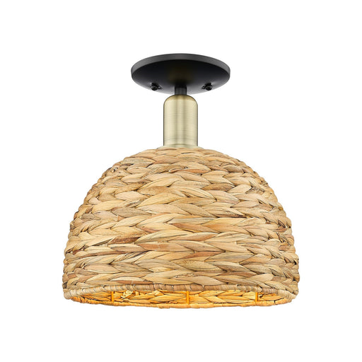 Innovations Woven Rattan 12in 1-Light Semi-Flush Mount | Industrial Black Antique Brass and Natural Rattan Shade | Entryway | Model 716-1C-BAB-RBD-12-NAT