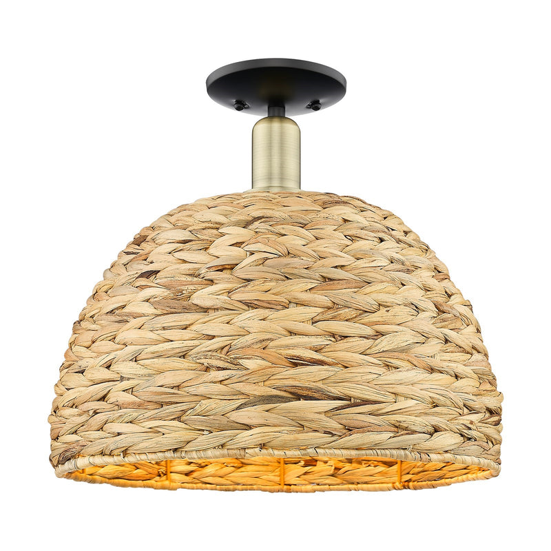 Innovations Woven Rattan 16in 1-Light Semi-Flush Mount | Industrial Black Antique Brass and Natural Rattan | Entryway & | Model 716-1C-BAB-RBD-16-NAT