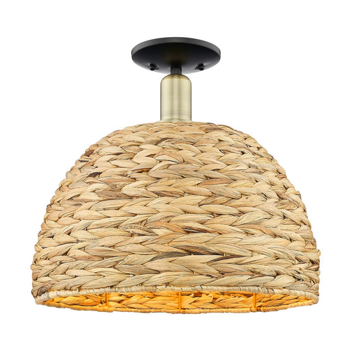 Innovations Woven Rattan 16in 1-Light Semi-Flush Mount | Industrial Black Antique Brass and Natural Rattan | Entryway & | Model 716-1C-BAB-RBD-16-NAT