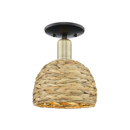 Innovations Woven Rattan 8in 1-Light Semi-Flush Mount | Rustic Black Antique Brass and Natural Woven Rattan | Entryway & | Model 716-1C-BAB-RBD-8-NAT