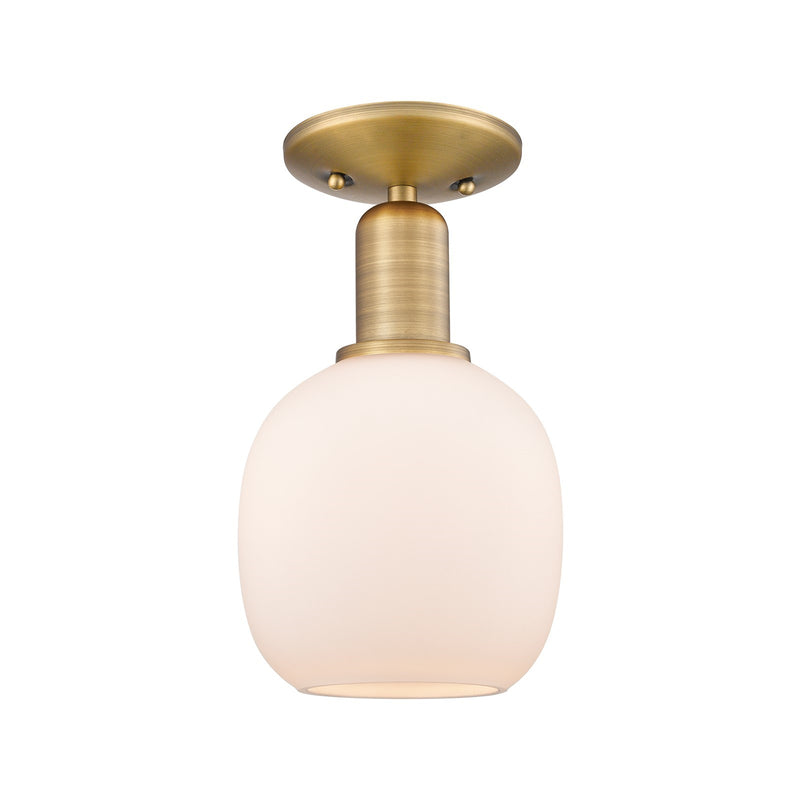 Innovations Belfast 6in 1-Light Semi-Flush Mount | Industrial Brushed Brass and Matte White Glass | Kitchen & Hallway | 6 x 6 x | Model 716-1C-BB-G101