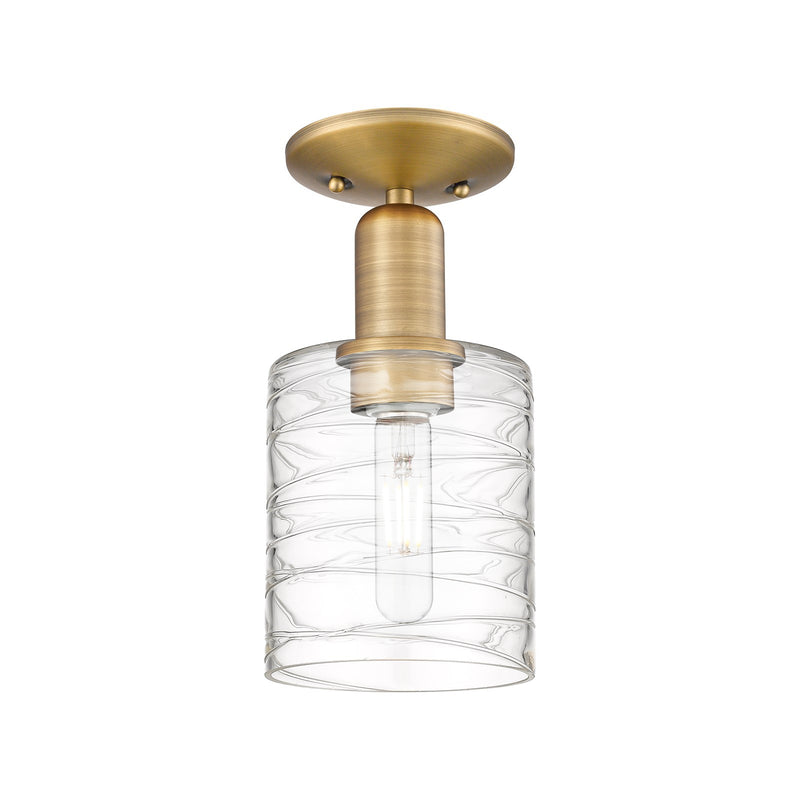Innovations Cobbleskill 5in 1-Light Semi-Flush Mount | Industrial Brushed Brass Steel and Deco Swirl Glass | Entryway & Hallway | Model 716-1C-BB-G1113