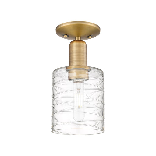 Innovations Cobbleskill 5in 1-Light Semi-Flush Mount | Industrial Brushed Brass Steel and Deco Swirl Glass | Entryway & Hallway | Model 716-1C-BB-G1113