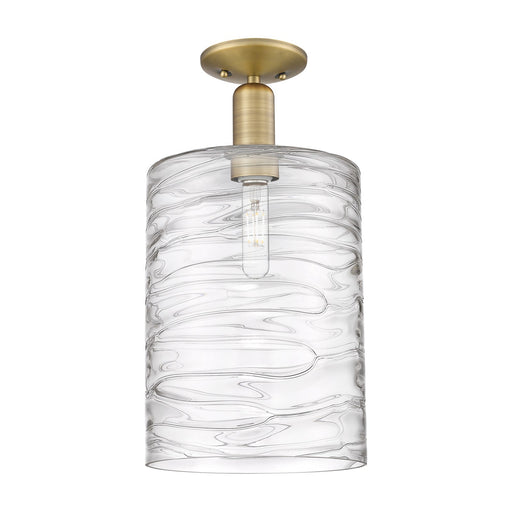 Innovations Cobbleskill 9in 1-Light Semi-Flush Mount | Industrial Brushed Brass Steel and Deco Swirl Glass | Entryway & Hallway | Model 716-1C-BB-G1113-L