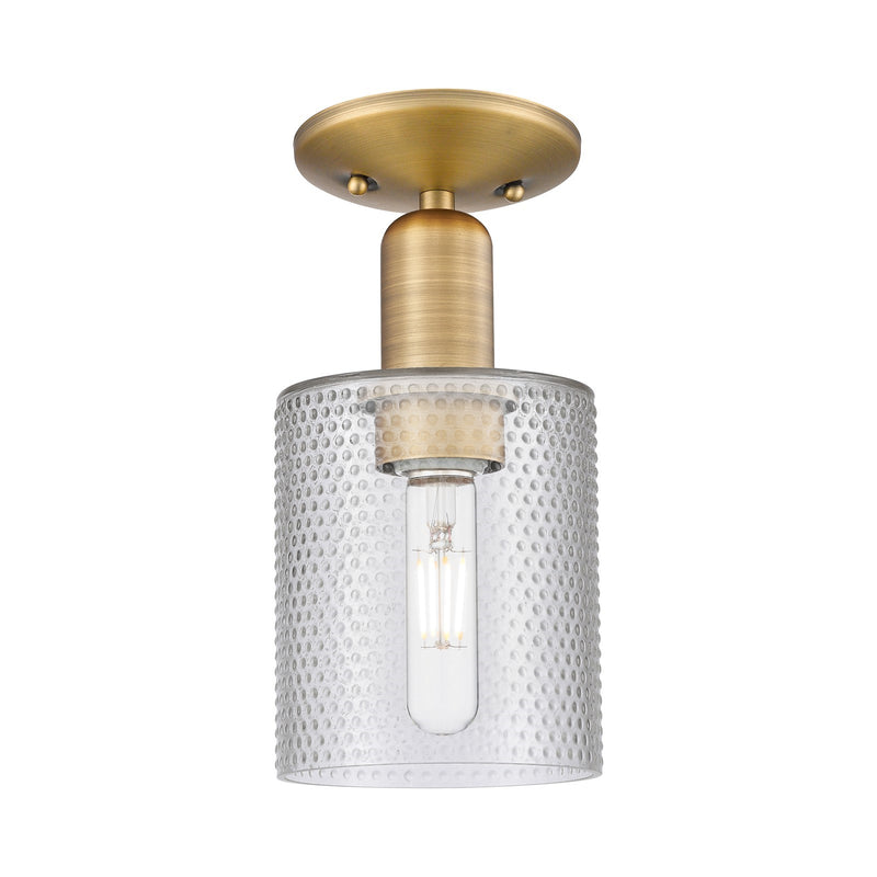 Innovations Cobbleskill 5in 1-Light Semi-Flush Mount | Industrial Brushed Brass Steel and Clear Glass | Entryway & Hallway | 5 x 5 | Model 716-1C-BB-G112