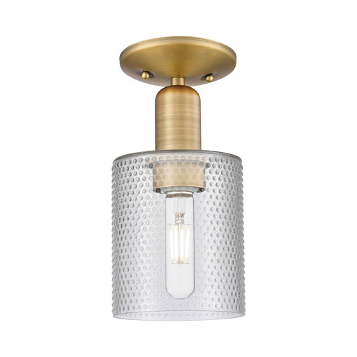 Innovations Cobbleskill 5in 1-Light Semi-Flush Mount | Industrial Brushed Brass Steel and Clear Glass | Entryway & Hallway | 5 x 5 | Model 716-1C-BB-G112