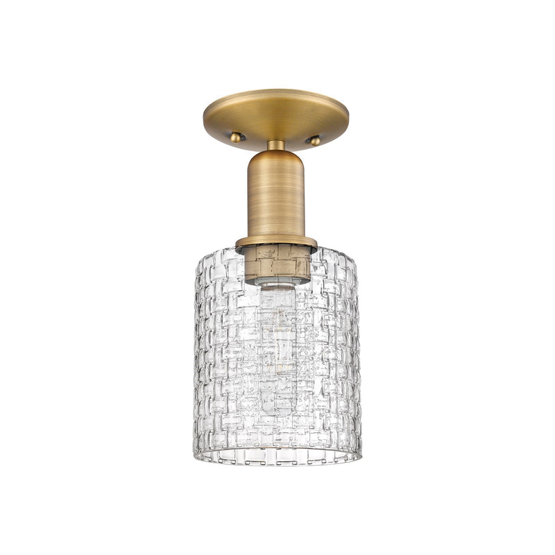 Innovations Cobbleskill 5in 1-Light Semi-Flush Mount | Industrial Brushed Brass Steel and Clear Basket Weave Glass | Model 716-1C-BB-G112C-5CL
