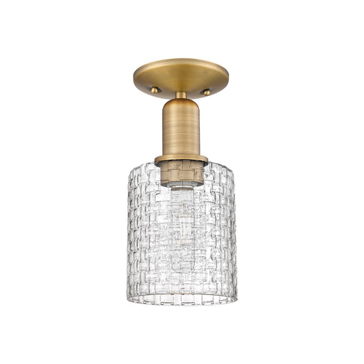 Innovations Cobbleskill 5in 1-Light Semi-Flush Mount | Industrial Brushed Brass Steel and Clear Basket Weave Glass | Model 716-1C-BB-G112C-5CL