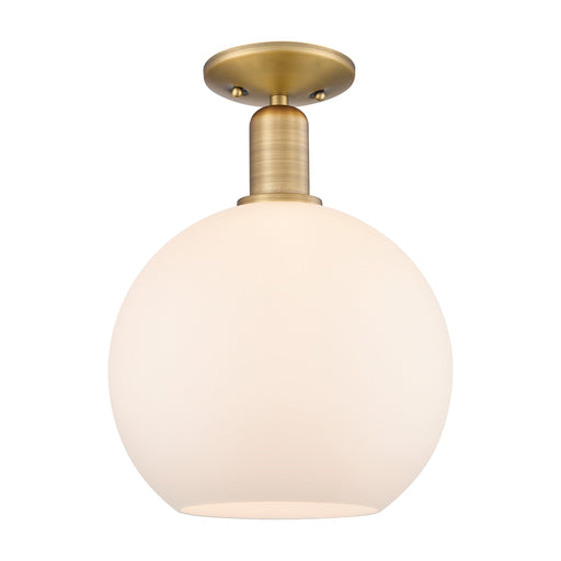 Innovations Athens 10in 1-Light Semi-Flush Mount | Industrial Brushed Brass Steel and Matte White Glass | Damp-Rated Hallway & | Model 716-1C-BB-G121-10