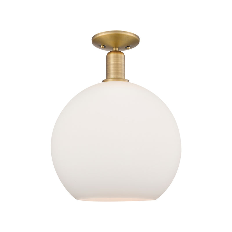 Innovations Athens 12in 1-Light Semi-Flush Mount | Industrial Brushed Brass and Matte White Glass | Kitchen & Hallway | 11.75 x | Model 716-1C-BB-G121-12