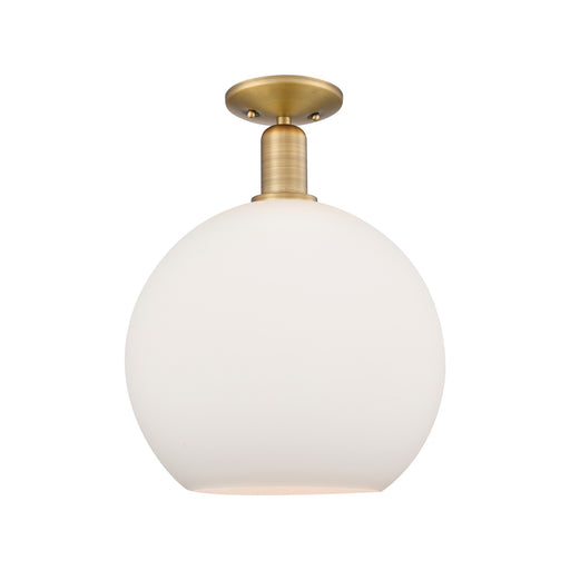 Innovations Athens 12in 1-Light Semi-Flush Mount | Industrial Brushed Brass and Matte White Glass | Kitchen & Hallway | 11.75 x | Model 716-1C-BB-G121-12
