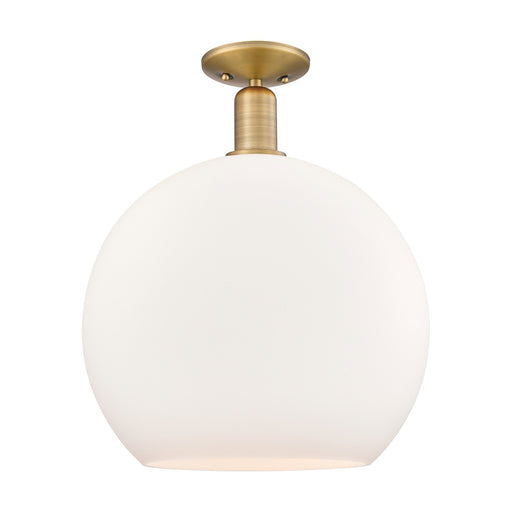 Innovations Athens 14in 1-Light Semi-Flush Mount | Industrial Brushed Brass and Matte White Glass | Damp-Rated Entryway & | Model 716-1C-BB-G121-14