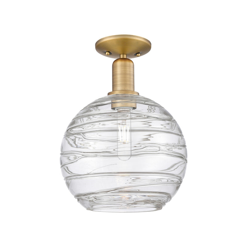 Innovations Athens Deco Swirl 10in 1-Light Semi-Flush Mount | Industrial Brushed Brass and Clear Deco Swirl Glass | Entryway | Model 716-1C-BB-G1213-10CL