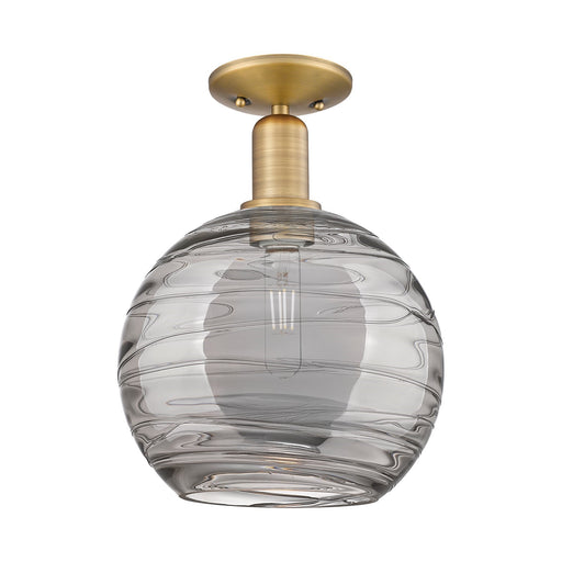 Innovations Athens Deco Swirl 10in 1-Light Semi-Flush Mount | Industrial Brushed Brass and Light Smoke Glass | Entryway & | Model 716-1C-BB-G1213-10SM