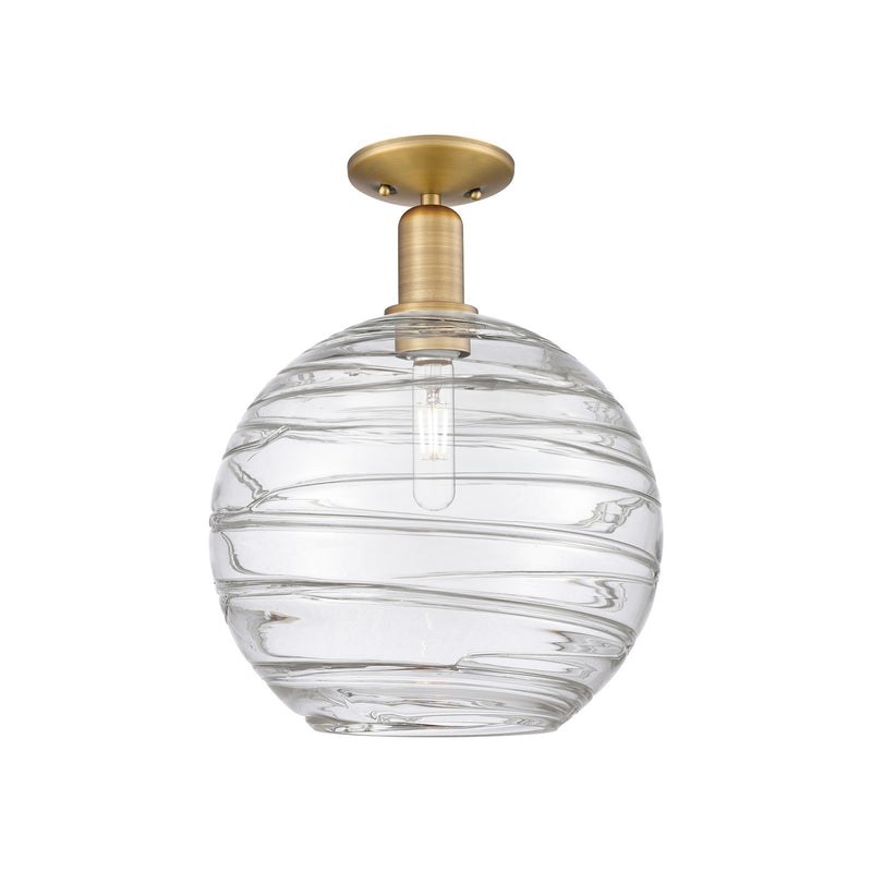 Innovations Athens Deco Swirl 12in 1-Light Semi-Flush Mount | Industrial Brushed Brass and Clear Deco Swirl Glass | Entryway | Model 716-1C-BB-G1213-12CL