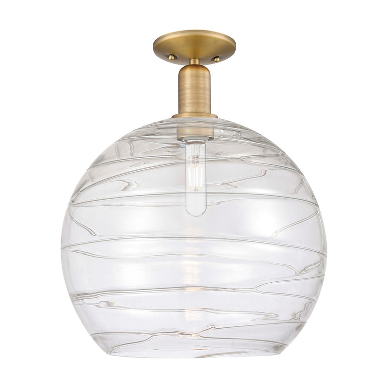Innovations Athens Deco Swirl 14in 1-Light Semi-Flush Mount | Industrial Brushed Brass Steel and Clear Deco Swirl Glass | Model 716-1C-BB-G1213-14CL