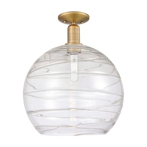 Innovations Athens Deco Swirl 14in 1-Light Semi-Flush Mount | Industrial Brushed Brass Steel and Clear Deco Swirl Glass | Model 716-1C-BB-G1213-14CL