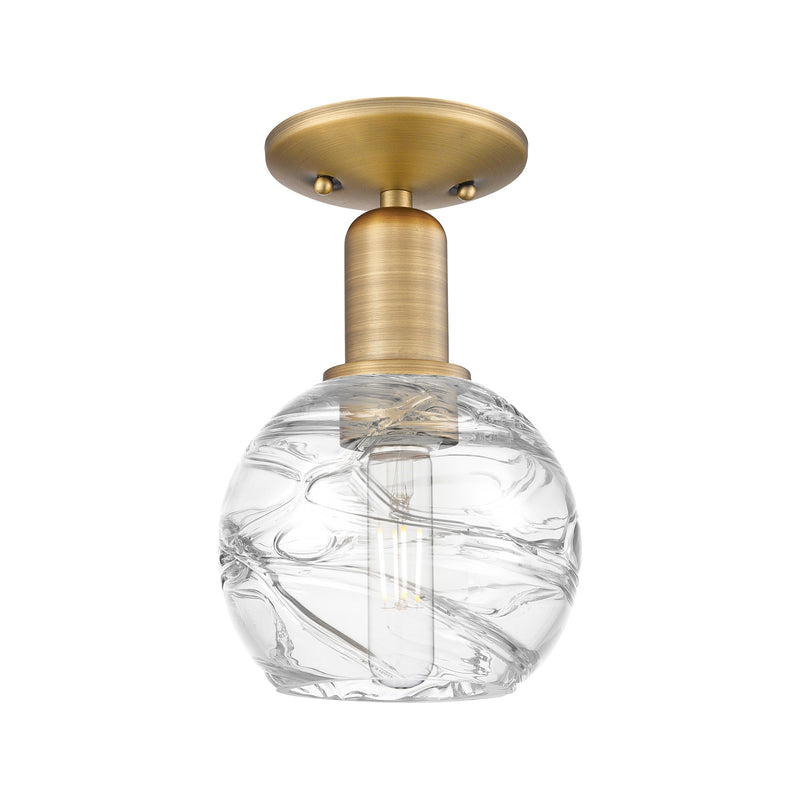 Innovations Athens Deco Swirl 6in 1-Light Semi-Flush Mount | Industrial Brushed Brass and Clear Deco Swirl Glass | Hallway & | Model 716-1C-BB-G1213-6CL