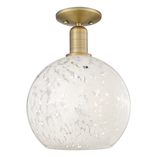 Innovations Lighting White Mouchette 10in 1-Light Semi-Flush Mount | Industrial Brushed Brass Steel and White Mouchette Glass | Model 716-1C-BB-G1216-10WM