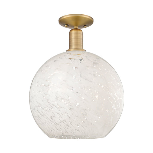Innovations Arcadia 12in 1-Light Semi-Flush Mount | Industrial Brushed Brass and White Mouchette Glass | Entryway & Hallway | Model 716-1C-BB-G1216-12WM