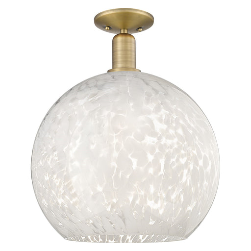 Innovations Arcadia 14in 1-Light Semi-Flush Mount | Industrial Brushed Brass and White Mouchette Glass | Entryway & Hallway | Model 716-1C-BB-G1216-14WM
