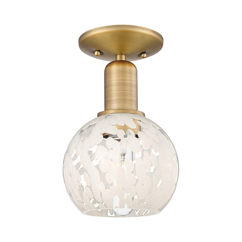 Innovations White Mouchette 6in 1-Light Semi-Flush Mount | Industrial Brushed Brass and White Mouchette Glass | Entryway & | Model 716-1C-BB-G1216-6WM