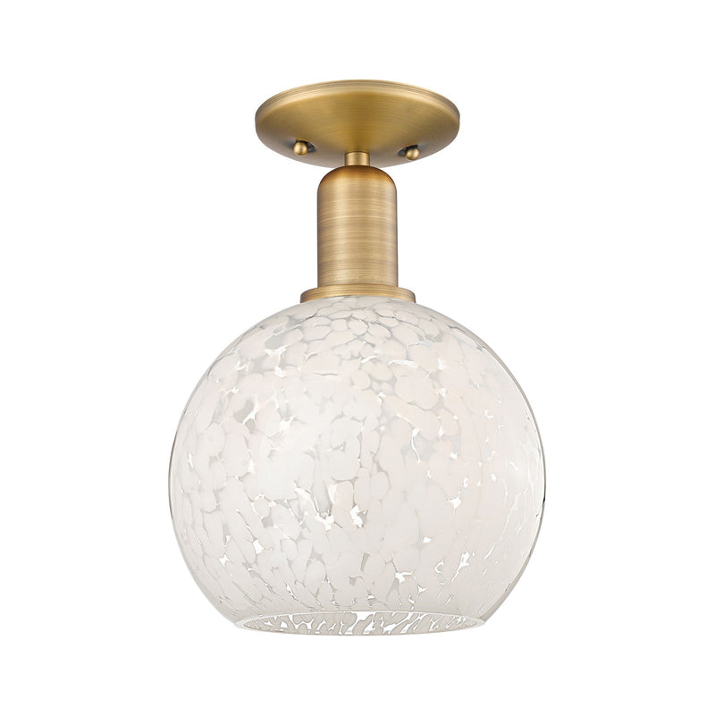 Innovations Lighting White Mouchette 8in 1-Light Semi-Flush Mount | Industrial Brushed Brass Steel and White Mouchette Glass | Model 716-1C-BB-G1216-8WM