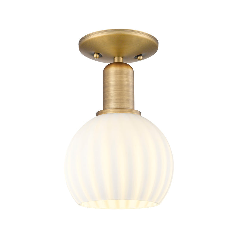 Innovations Lighting Arcadia 6in 1-Light Semi-Flush Mount | Industrial Brushed Brass and White Venetian Glass | Hallway & | Model 716-1C-BB-G1217-6WV