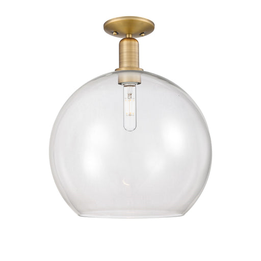Innovations Athens 14in 1-Light Semi-Flush Mount | Industrial Brushed Brass Steel and Clear Glass | Entryway & Hallway | 13.75 x | Model 716-1C-BB-G122-14