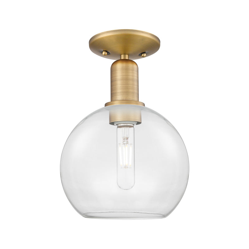Innovations Athens 8in 1-Light Semi-Flush Mount | Industrial Brushed Brass Steel and Clear Glass | Entryway & Hallway | 8 x 8 x | Model 716-1C-BB-G122-8