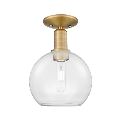 Innovations Athens 8in 1-Light Semi-Flush Mount | Industrial Brushed Brass Steel and Clear Glass | Entryway & Hallway | 8 x 8 x | Model 716-1C-BB-G122-8