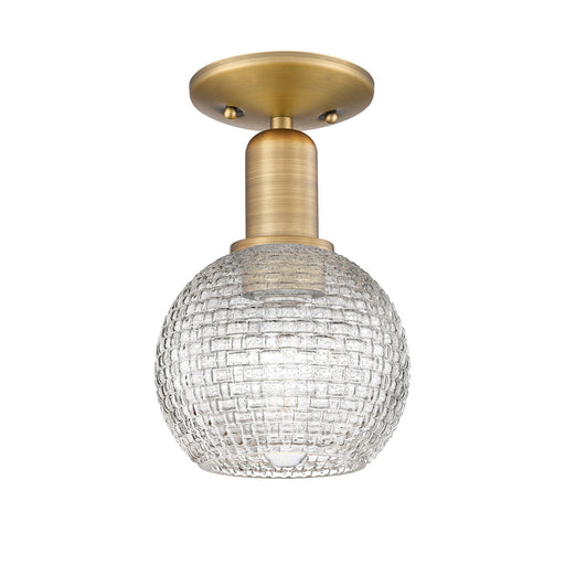 Innovations Athens 6in 1-Light Semi-Flush Mount | Industrial Brushed Brass Steel and Clear Basket Weave Glass | Entryway & | Model 716-1C-BB-G122C-6CL