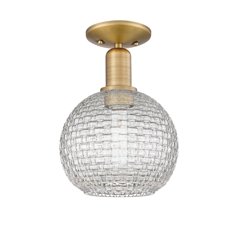 Innovations Athens 8in 1-Light Semi-Flush Mount | Industrial Brushed Brass Steel and Clear Basket Weave Glass | Entryway & | Model 716-1C-BB-G122C-8CL