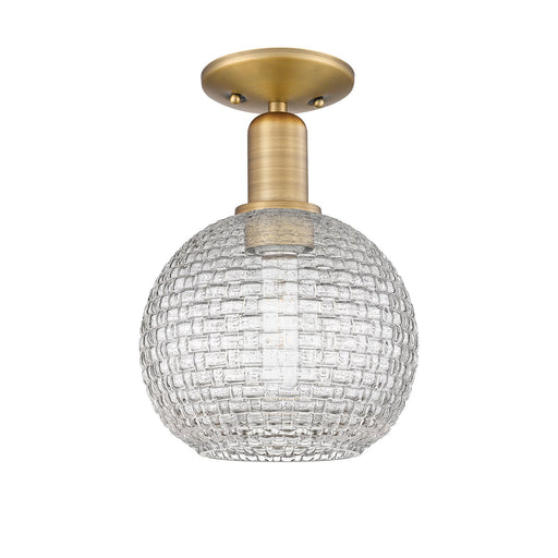 Innovations Athens 8in 1-Light Semi-Flush Mount | Industrial Brushed Brass Steel and Clear Basket Weave Glass | Entryway & | Model 716-1C-BB-G122C-8CL