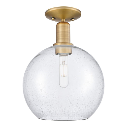Innovations Athens 10in 1-Light Semi-Flush Mount | Industrial Brushed Brass Steel and Seedy Glass | Entryway & Hallway | 10 x 10 | Model 716-1C-BB-G124-10