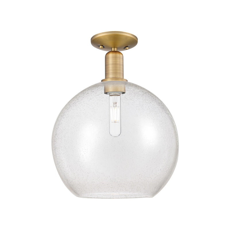Innovations Athens 12in 1-Light Semi-Flush Mount | Industrial Brushed Brass Steel and Seedy Glass | Entryway & Hallway | 11.75 x | Model 716-1C-BB-G124-12