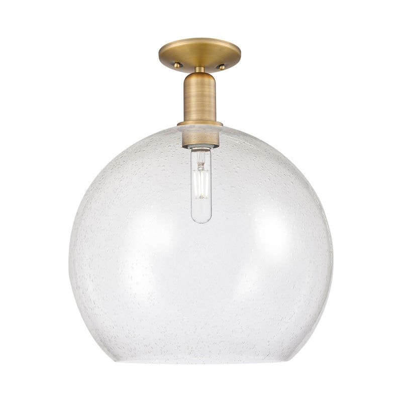 Innovations Athens 14in 1-Light Semi-Flush Mount | Industrial Brushed Brass Steel and Seedy Glass Globe | Entryway & Hallway | Model 716-1C-BB-G124-14