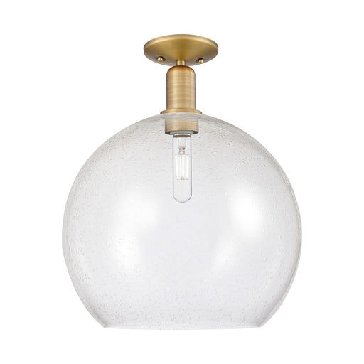 Innovations Athens 14in 1-Light Semi-Flush Mount | Industrial Brushed Brass Steel and Seedy Glass Globe | Entryway & Hallway | Model 716-1C-BB-G124-14