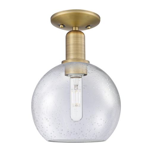 Innovations Athens 8in 1-Light Semi-Flush Mount | Industrial Brushed Brass Steel and Seedy Glass Globe | Entryway & Hallway | 8 x | Model 716-1C-BB-G124-8