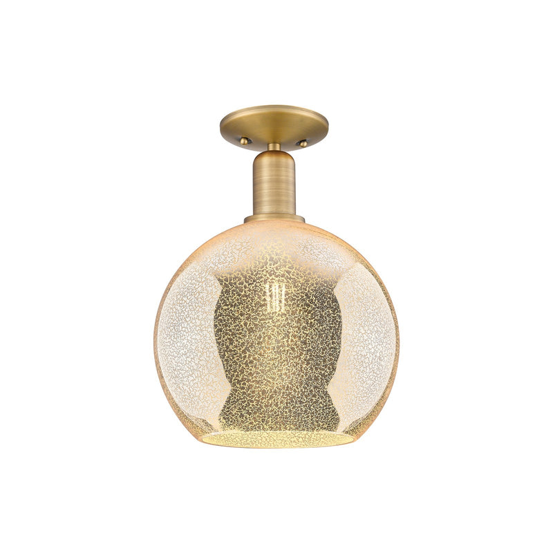 Innovations Athens 10in 1-Light Semi-Flush Mount | Industrial Brushed Brass and Mercury Glass | Entryway & Hallway | 10 x 10 x | Model 716-1C-BB-G128-10
