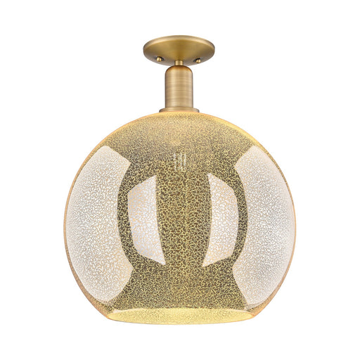 Innovations Athens 14in 1-Light Semi-Flush Mount | Industrial Brushed Brass and Mercury Glass | Entryway & Hallway | 13.75 x | Model 716-1C-BB-G128-14