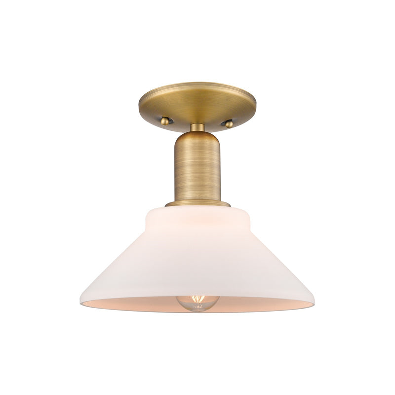 Innovations Orwell 8in 1-Light Semi-Flush Mount | Industrial Brushed Brass and Matte White Glass | Kitchen & Hallway | 8.38 x 8.5 in | Model 716-1C-BB-G131